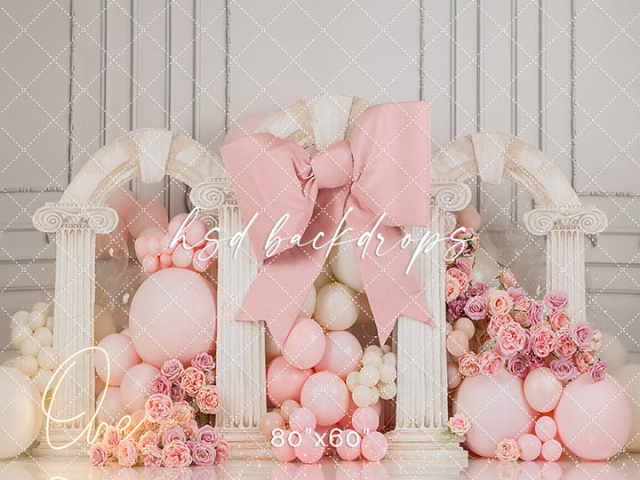 Blush Elegance Bow Arch – Pink Balloon Birthday Backdrop