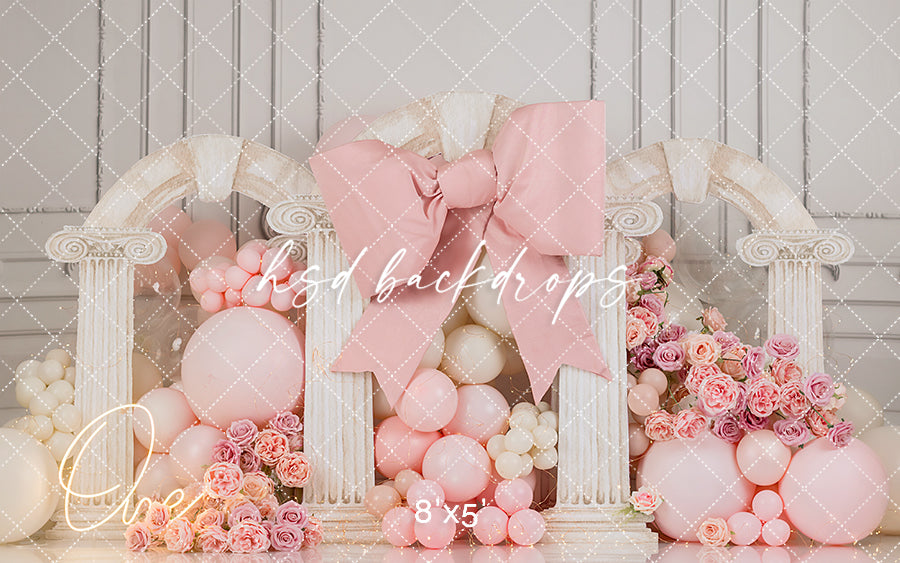 Blush Elegance Bow Arch – Pink Balloon Birthday Backdrop