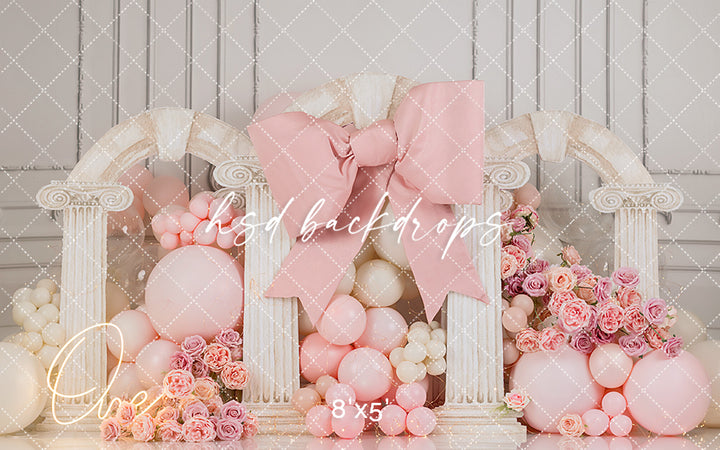Blush Elegance Bow Arch – Pink Balloon Birthday Backdrop