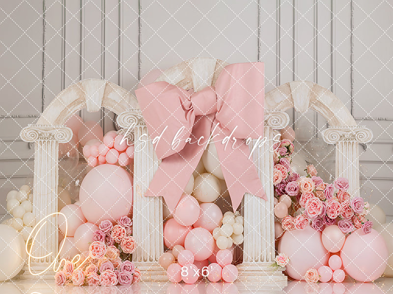 Blush Elegance Bow Arch – Pink Balloon Birthday Backdrop