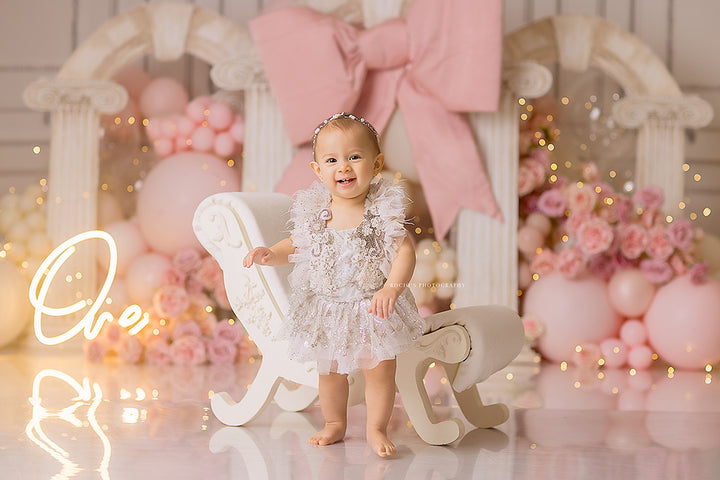 Blush Elegance Bow Arch – Pink Balloon Birthday Backdrop