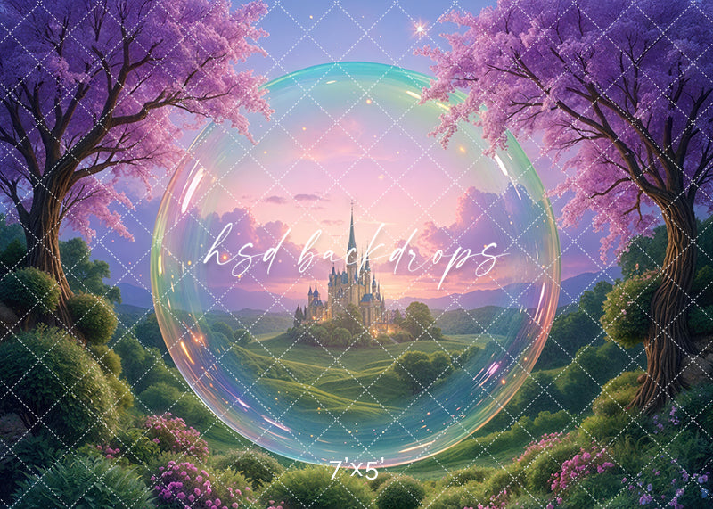 Glinda’s Enchanted Bubble Castle fairytale photography backdrop with bubble and castle