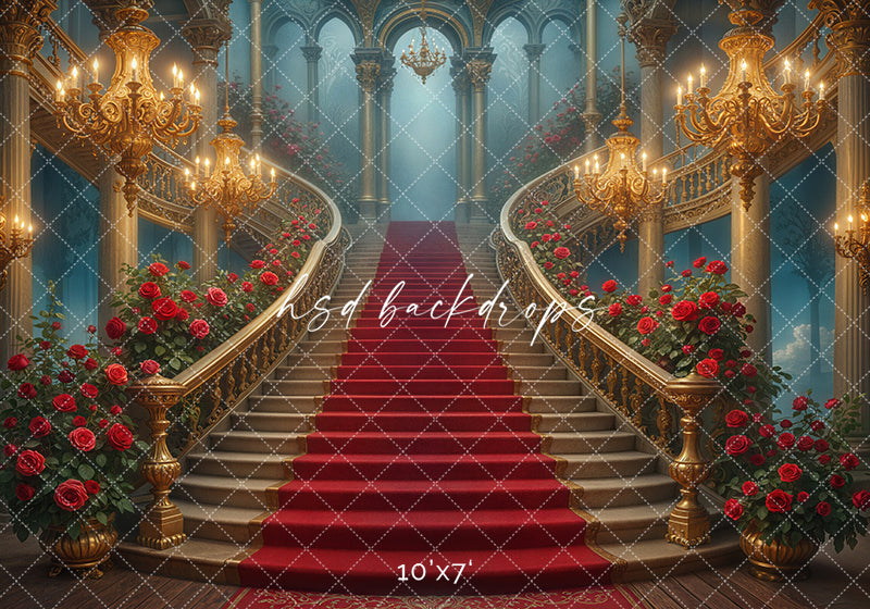 Enchanted Ballroom Staircase – Belle Fairytale Photography Backdrop