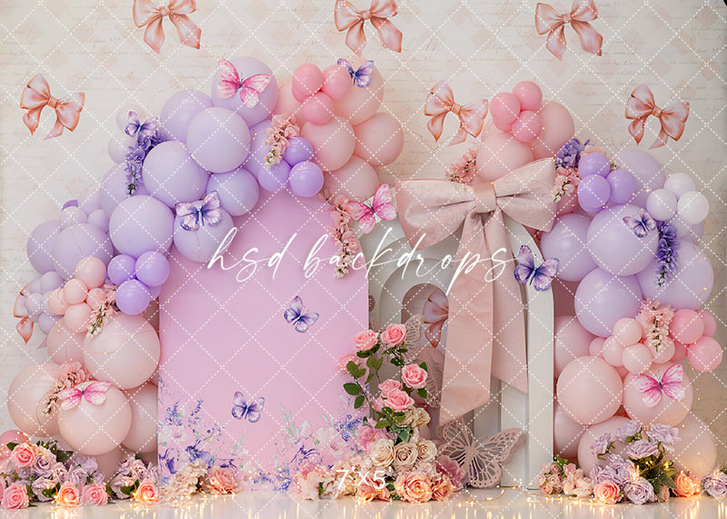 Butterfly Kisses & Bows – Pink and Lavender Birthday Backdrop