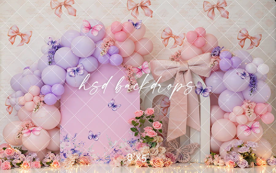 Butterfly Kisses & Bows – Pink and Lavender Birthday Backdrop