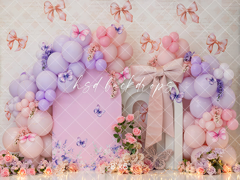 Butterfly Kisses & Bows – Pink and Lavender Birthday Backdrop