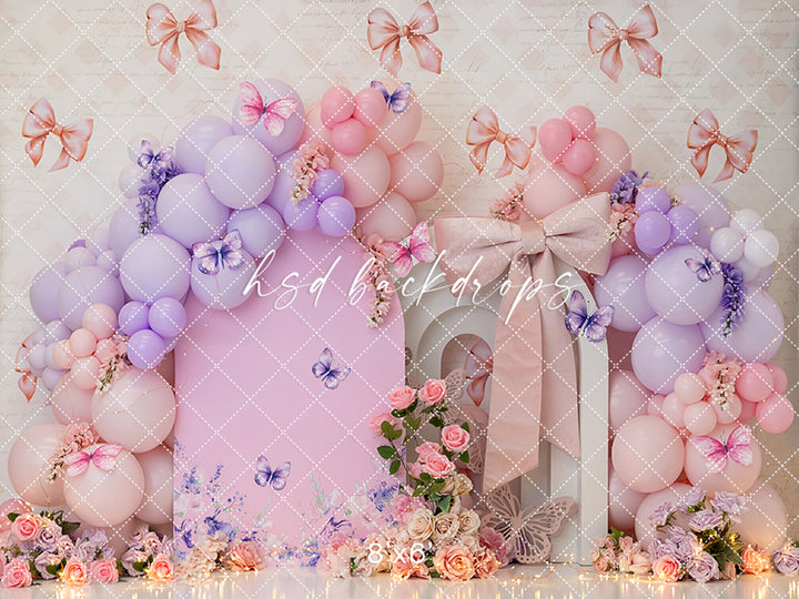 Butterfly Kisses & Bows – Pink and Lavender Birthday Backdrop