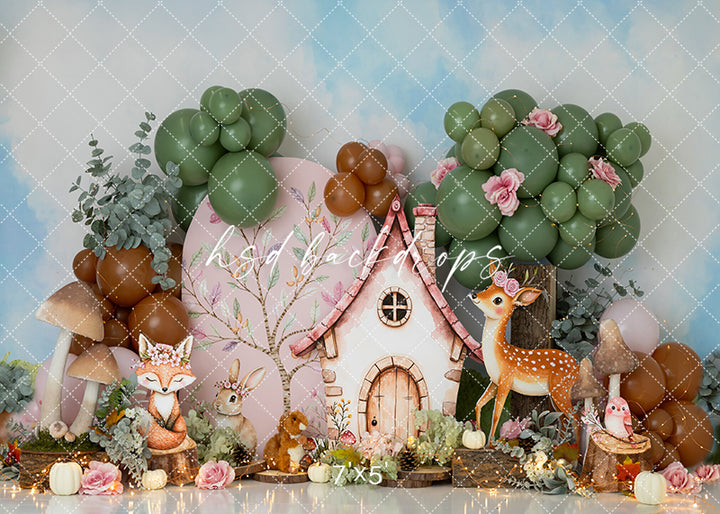 Forest Friends Woodland Cottage – Animal Birthday Backdrop