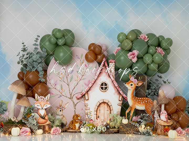 Forest Friends Woodland Cottage – Animal Birthday Backdrop