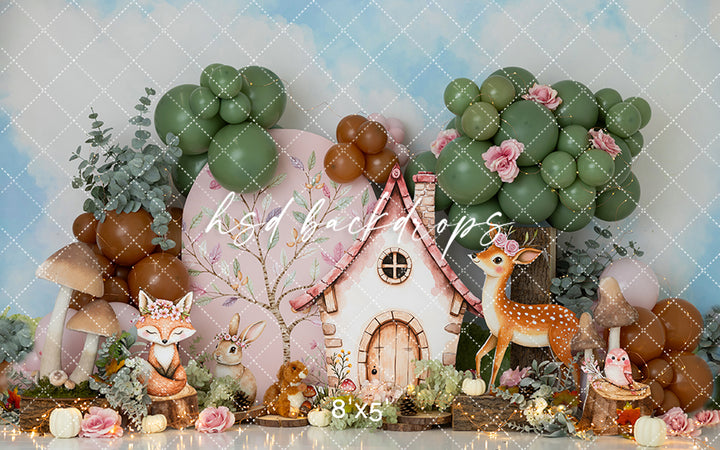 Forest Friends Woodland Cottage – Animal Birthday Backdrop
