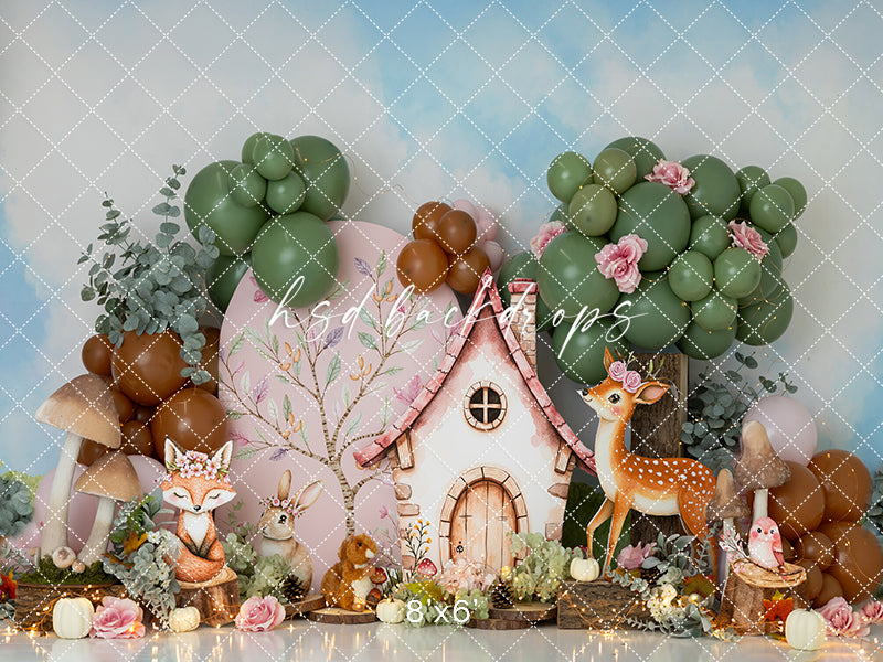 Forest Friends Woodland Cottage – Animal Birthday Backdrop