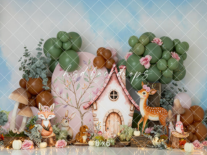Forest Friends Woodland Cottage – Animal Birthday Backdrop