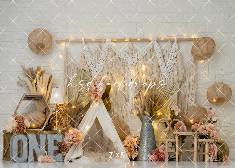 Boho One – Neutral Macrame Cake Smash Backdrop