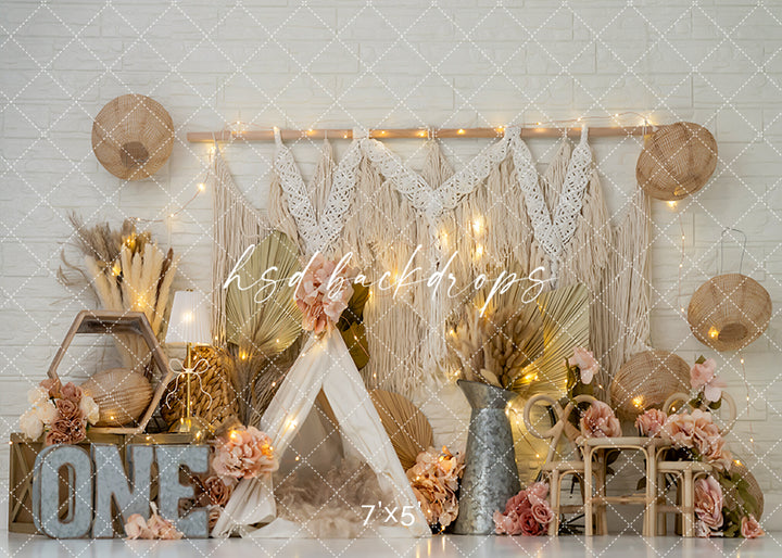 Boho One – Neutral Macrame Cake Smash Backdrop