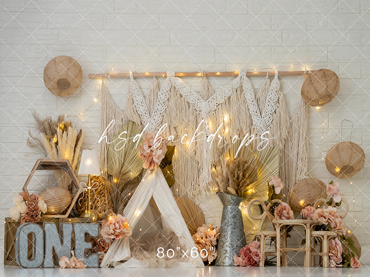 Boho One – Neutral Macrame Cake Smash Backdrop