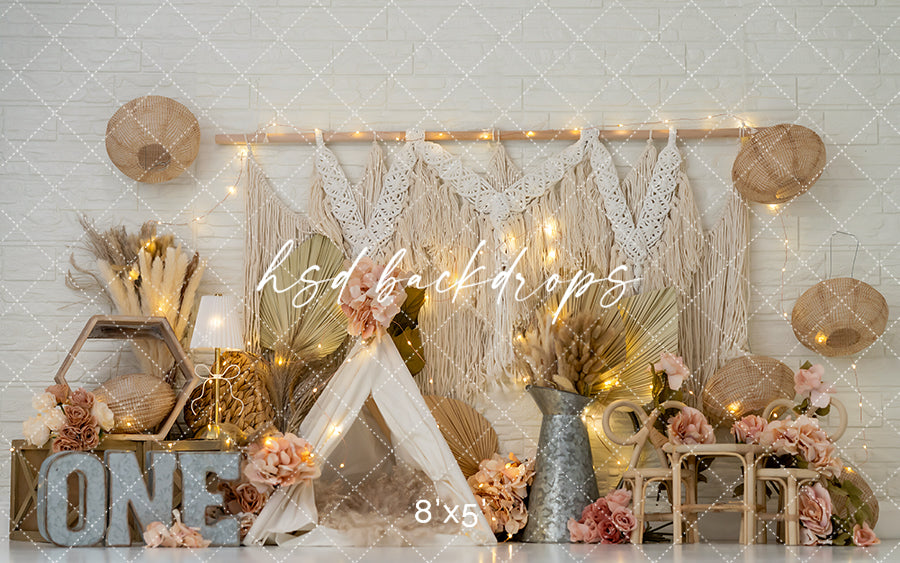 Boho One – Neutral Macrame Cake Smash Backdrop
