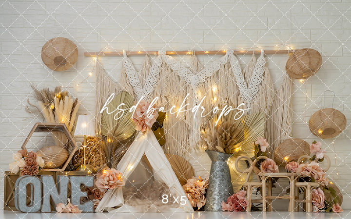 Boho One – Neutral Macrame Cake Smash Backdrop