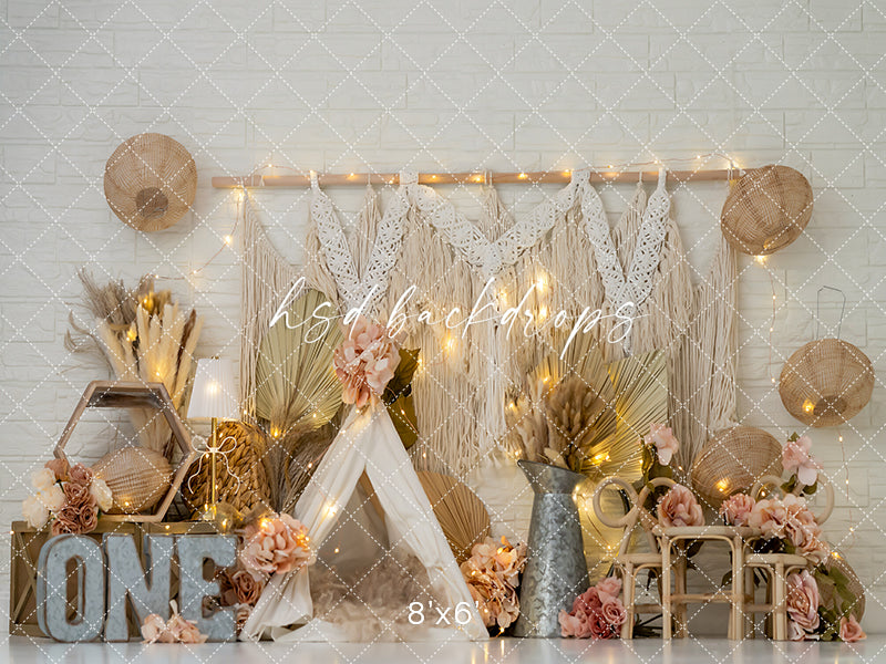 Boho One – Neutral Macrame Cake Smash Backdrop
