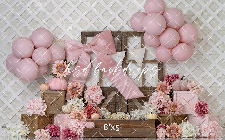 Blush Harvest Bow – Fall Floral Cake Smash Backdrop