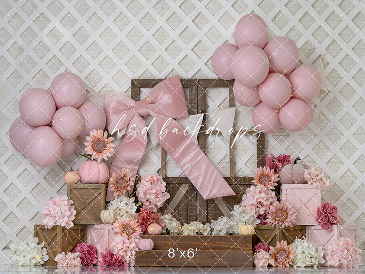 Blush Harvest Bow – Fall Floral Cake Smash Backdrop