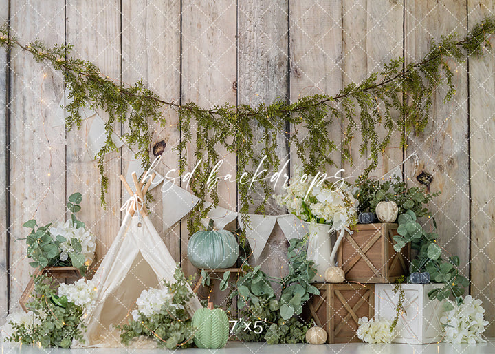 Sage Harvest Teepee – Rustic Fall Cake Smash Backdrop