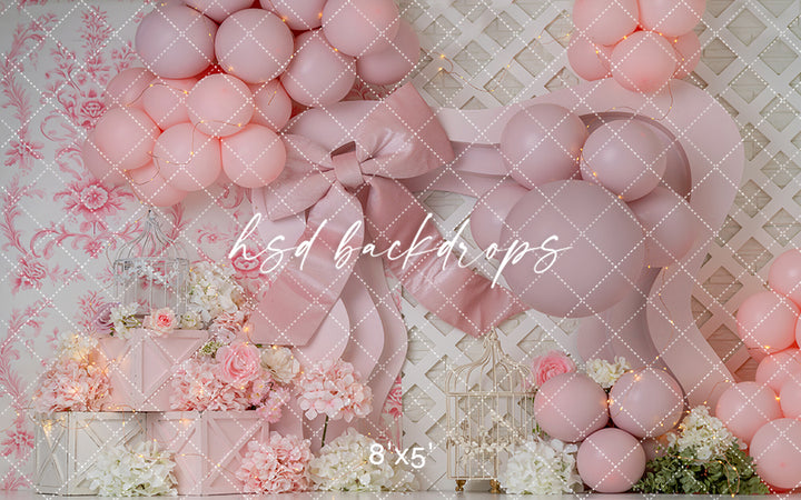 Blushing Birthday Elegance – Pink Bow Cake Smash Backdrop