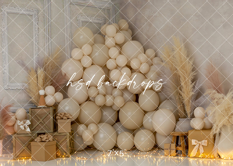 Boho Dreamer – Neutral Balloon & Pampas Photography Backdrop