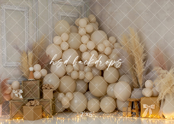 Boho Dreamer – Neutral Balloon & Pampas Photography Backdrop