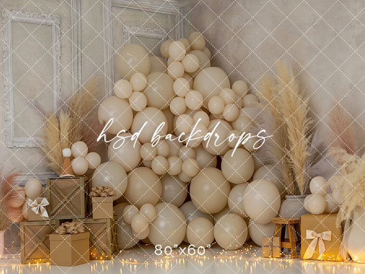 Boho Dreamer – Neutral Balloon & Pampas Photography Backdrop