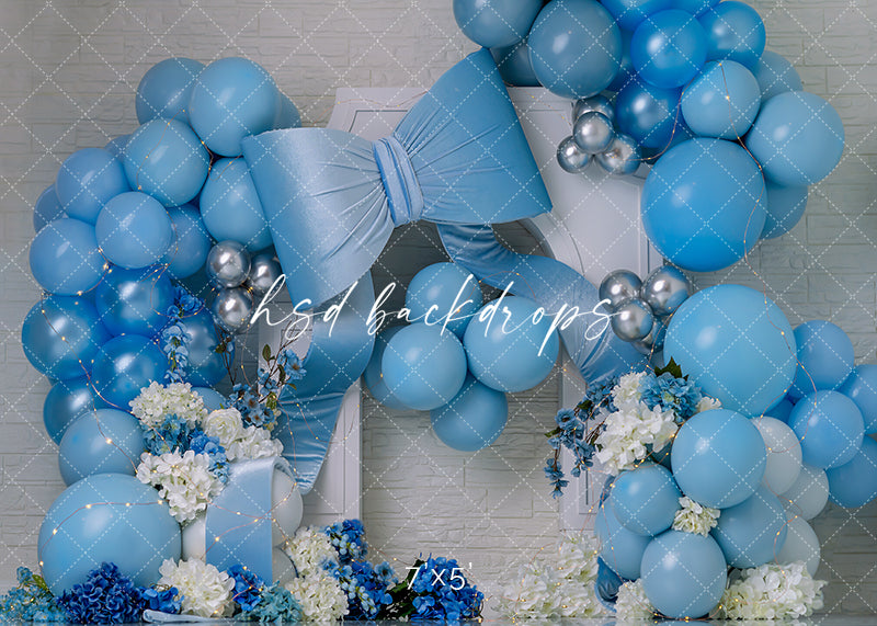 Blue Bow Celebration – Birthday Photography Backdrop