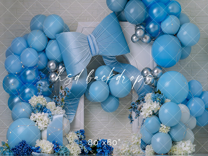 Blue Bow Celebration – Birthday Photography Backdrop