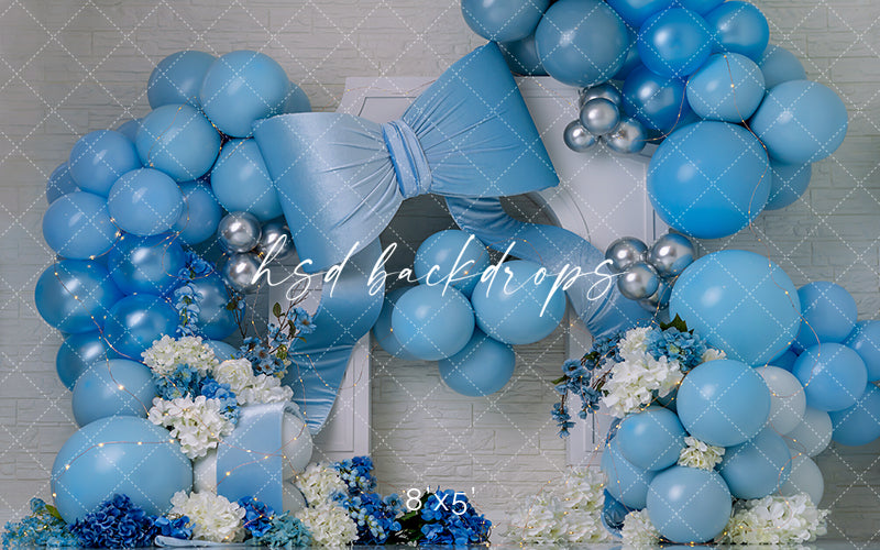 Blue Bow Celebration – Birthday Photography Backdrop