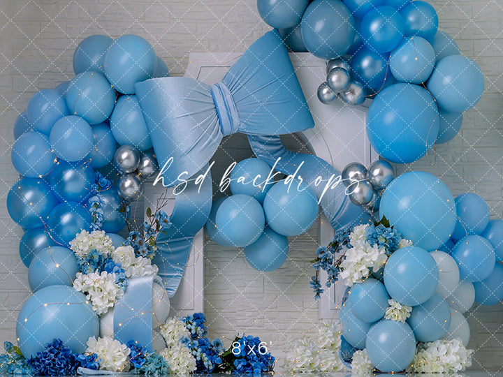 Blue Bow Celebration – Birthday Photography Backdrop