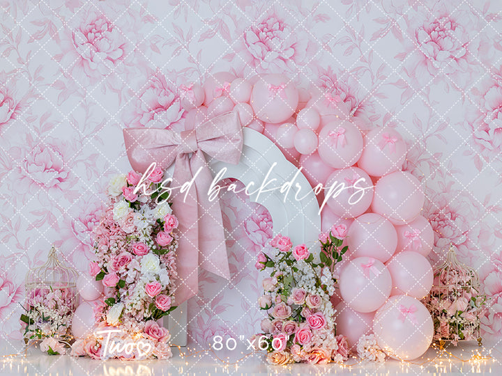 Blush Bloom Bow Two – Second Birthday Photo Backdrop