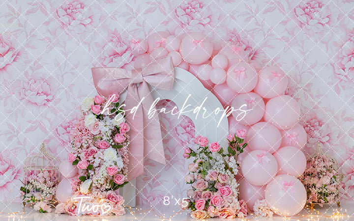 Blush Bloom Bow Two – Second Birthday Photo Backdrop