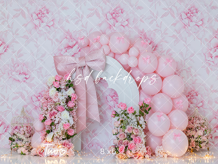 Blush Bloom Bow Two – Second Birthday Photo Backdrop