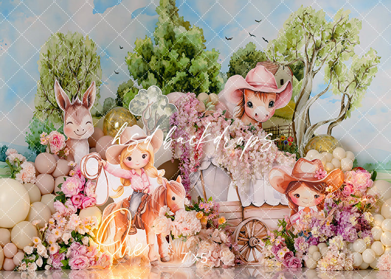 Cowgirl Floral Rodeo – Western Birthday Cake Smash Backdrop