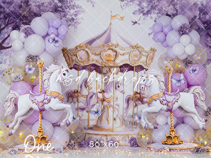 Lilac and Gold Carousel - Cake Smash Backdrop