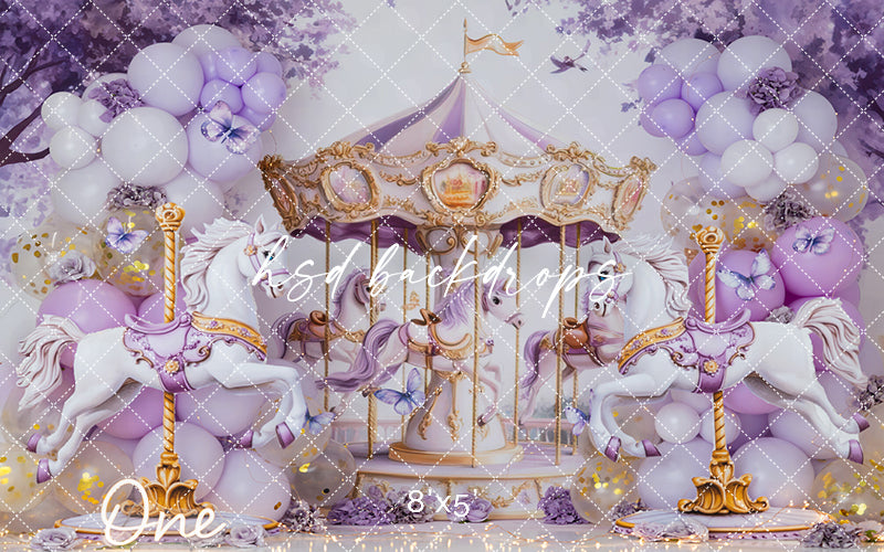 Lilac and Gold Carousel - Cake Smash Backdrop