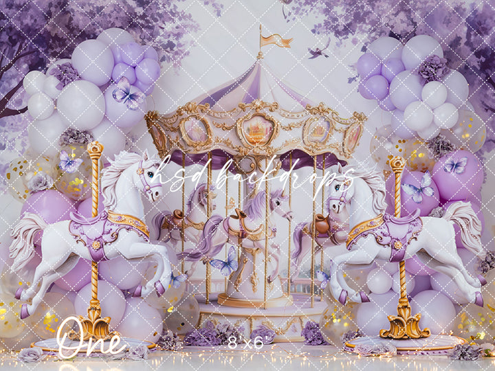 Lilac and Gold Carousel - Cake Smash Backdrop