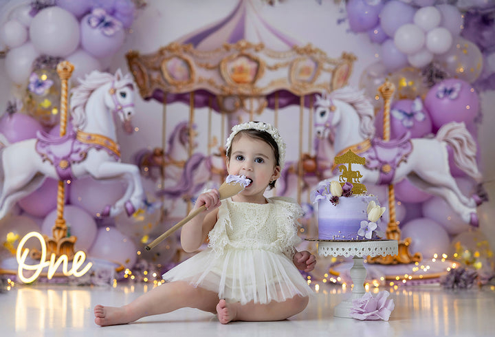 Lilac and Gold Carousel - Cake Smash Backdrop