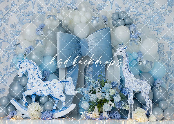 Heirloom Blue Nursery - Toile Safari Cake Smash Backdrop