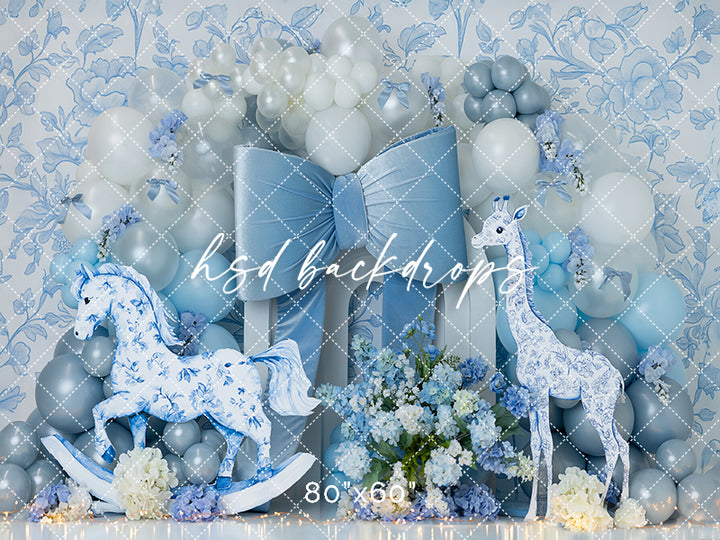 Heirloom Blue Nursery - Toile Safari Cake Smash Backdrop