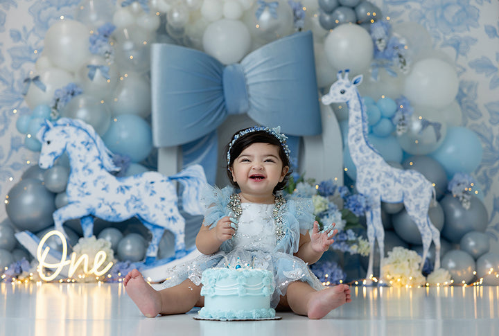 Heirloom Blue Nursery - Toile Safari Cake Smash Backdrop