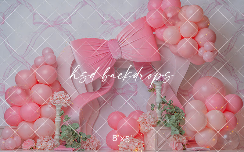 Pink Bow Party – Girly Birthday Cake Smash Backdrop