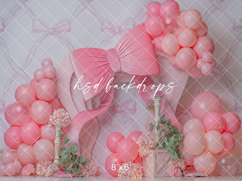 Pink Bow Party – Girly Birthday Cake Smash Backdrop