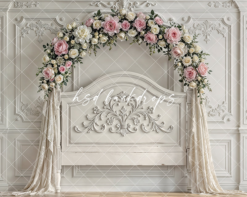 Rose Garden Chateau – Elegant Floral Headboard Backdrop