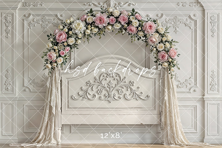 Rose Garden Chateau – Elegant Floral Headboard Backdrop