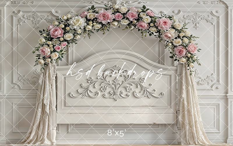 Rose Garden Chateau – Elegant Floral Headboard Backdrop