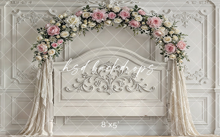 Rose Garden Chateau – Elegant Floral Headboard Backdrop